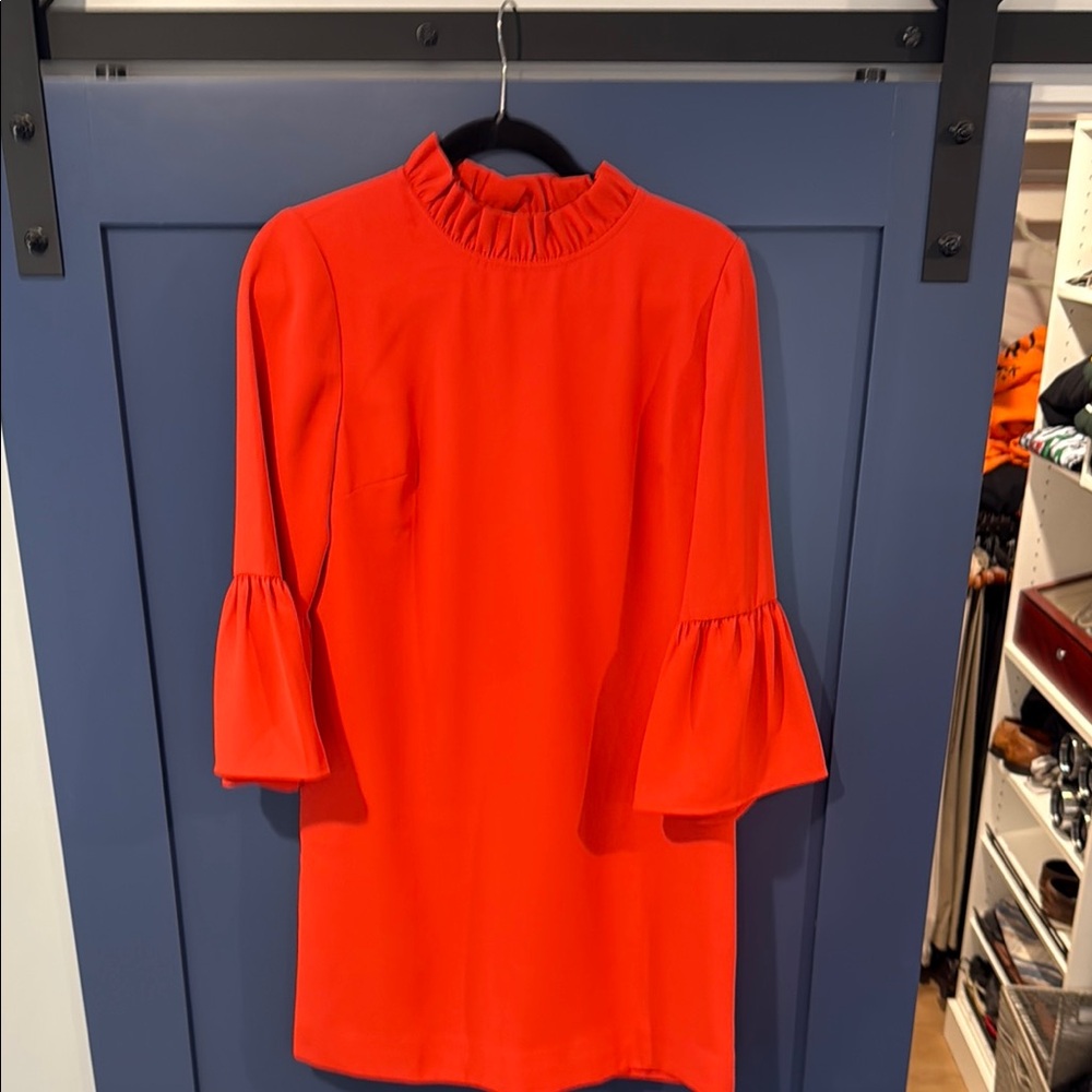 J. Crew Orange Ruffled 3/4 Sleeve Dress